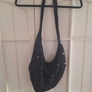 Y2K Large Black Sequin Hobo Bag